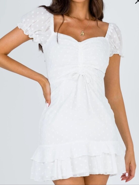 Princess Polly Dresses & Skirts - Princess Polly White Swiss Dot Ruffle Babydoll Mini Dress